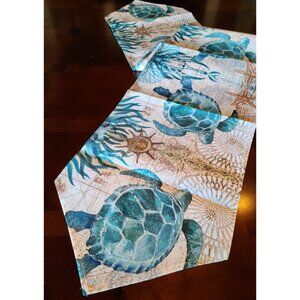 Sea Turtle Table Runner Nautical Beach Decor Cottage Decoration Decorative Cloth